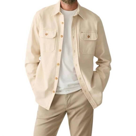 NEW FAHERTY sunwashed long sleeve shirt jacket in sea salt